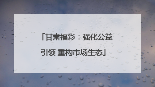 甘肃福彩：强化公益引领 重构市场生态