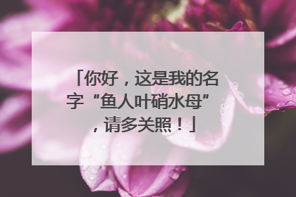 你好，这是我的名字“鱼人叶硝水母”，请多关照！