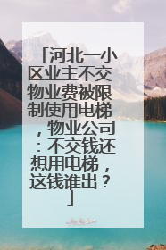 河北一小区业主不交物业费被限制使用电梯，物业公司：不交钱还想用电梯，这钱谁出？